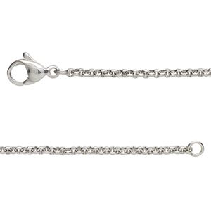 Chain 1pkg1 rolo, 2mm / lobster claw clasp, stainless steel 24 inch