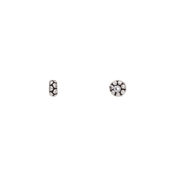 Bead 1pkg10 sterling silver, 4x2mm beaded rondelle, antiqued Rajasthani image number 0
