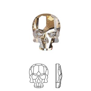 Flat back 1pk crystal golden shadow foil back, Crystal Passions&reg; 18x14mm skull 2856