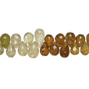 Grossularite garnet 1pkg1, hand-cut top-drilled micro-faceted teardrop bead natural 8 inch 7x4mm-9x5mm
