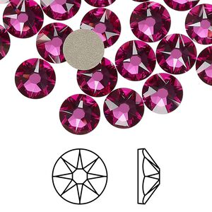 Flat back 12pk fuchsia foil back, Crystal Passions&reg; 8.412-8.672mm rose round SS40 2088