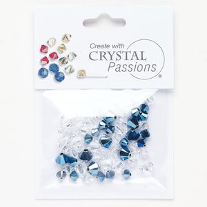 Crystal 1pkg50 Crystal Passions&reg; bicone bead crystal clear / metallic blue 4mm / 6mm 5328