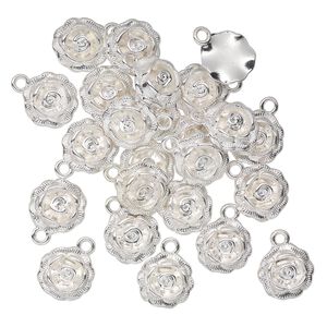 Charm, silver-finished "pewter" (zinc-based alloy), 14mm single-sided rose. Sold per pkg of 24.