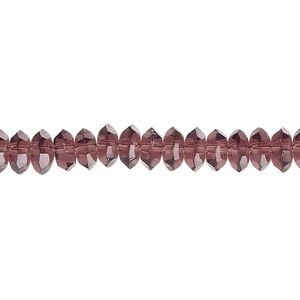 Bead, glass, translucent purple, 6x3mm-7x3mm faceted saucer, 0.6-0.8mm hole. Sold per 15-1/2" to 16" strand.