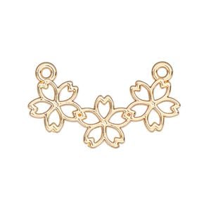Component, resin frame, gold-finished "pewter" (zinc-based alloy), 32x16mm open 3-flower curve. Sold per pkg of 2.