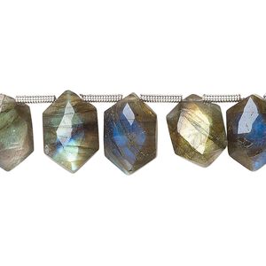 Labradorite 1pkg22, hand-cut side-drilled faceted puffed hexagon bead natural 13x7mm