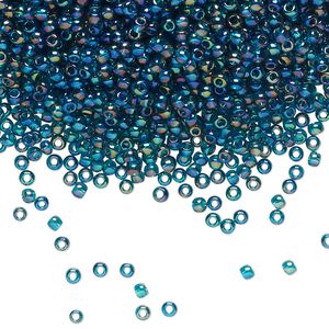Seed bead, TOHO BEADS&reg;, glass, pkg/7.5g, #11 round, translucent rainbow teal (TR-11-167BD).
