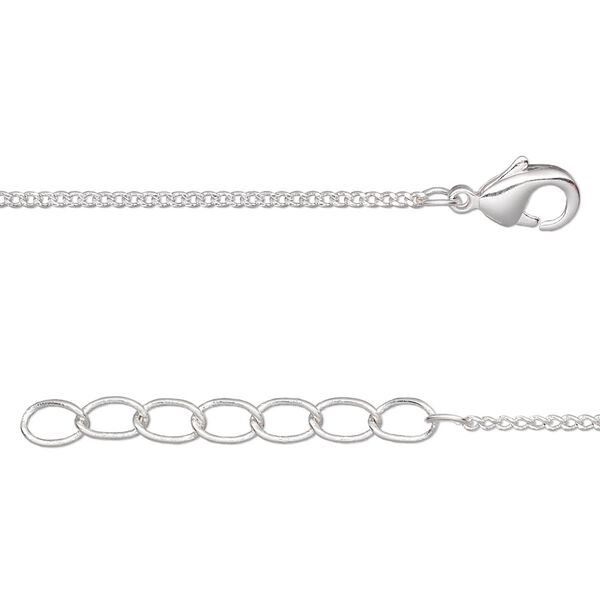 Chain 1pkg4 silver-plated curb, 1mm / lobster claw clasp, brass 16 inch image number 0