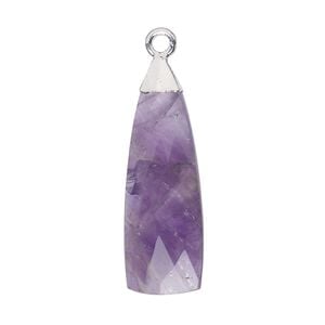 Drop 1pkg1, electroplated sterling silver and amethyst (natural), 28x9mm hand-cut faceted paddle