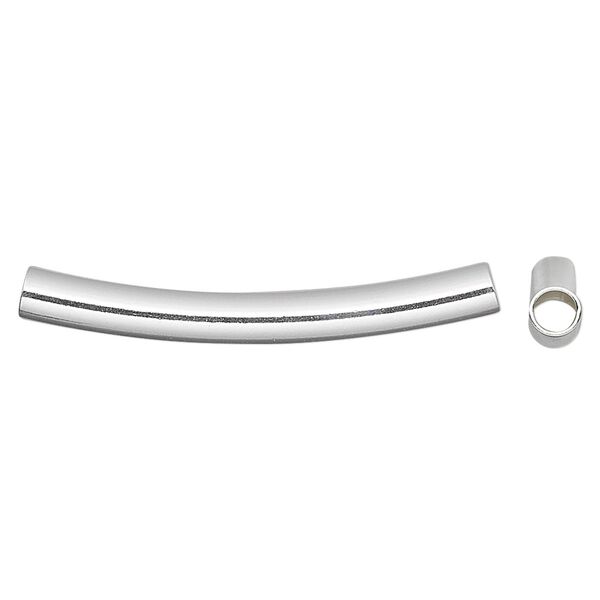 Bead 1pkg2 sterling silver, 35x4mm curved tube image number 0