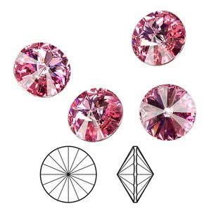 Chaton 48pk rose foil back, Crystal Passions&reg; 12mm rivoli 1122