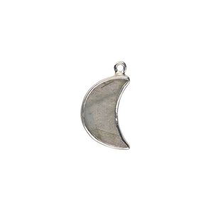 Drop 1pkg1, sterling silver and labradorite (natural), 15x10mm hand-cut flat 2-sided half moon