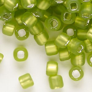 Seed bead, Dyna-Mites&trade;, glass, silver-lined translucent matte light green, #6 round with square hole. Sold per 40-gram pkg.