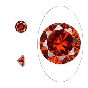 Gem, cubic zirconia, ruby red, 6mm faceted round, Mohs hardness 8-1/2. Sold per pkg of 2.