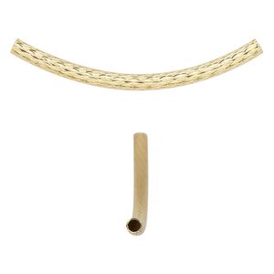 Bead 1pkg2 gold-plated, 46x10mm curved tube, brass