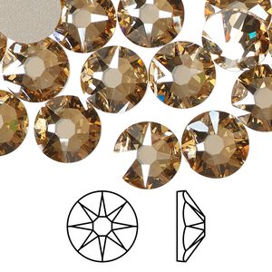 Flat back 12pk crystal golden shadow foil back, Crystal Passions&reg; 10.912-11.304mm rose round SS48 2088