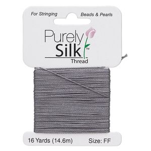 Thread, Purely Silk&trade;, 3-ply, dark grey, size FF. Sold per 16-yard card.