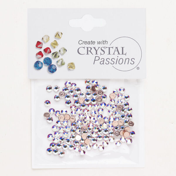 Flat back 1pkg144 crystal AB foil back, Crystal Passions&reg; rhinestone 3.00-3.12mm hotfix round SS12 image number 0