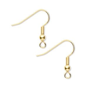 Ear wire fishhook 1pkg100, 19mm / 3mm ball / 4mm coil / open loop, 21 gauge gold-finished brass 50 pair
