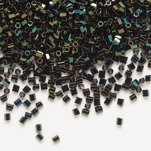 Seed bead, Miyuki, glass, pkg/50g, #11 2-cut hex, opaque metallic iris forest green (HEX-613).