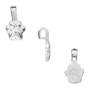 Bail, Aanraku&reg;, glue-on, silver-plated "pewter" (zinc-based alloy), 16.5x9mm with 9x9mm dog paw flat base. Sold per pkg of 5.