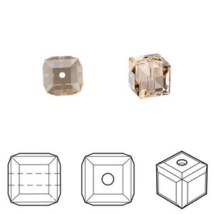 Bead 6pk light peach, Crystal Passions&reg; 8mm cube 5601
