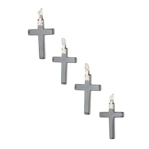 Hemalyke&trade; / "pewter" (zinc-based alloy) 1pkg4, silver- finished cross focal 33x22mm