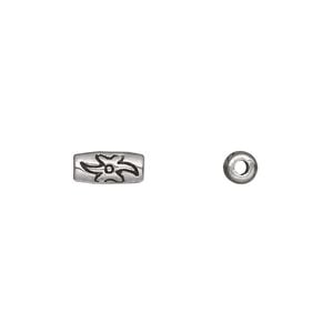 Bead 1pkg100 silver-plated "pewter", 9x4mm oval tube, antique