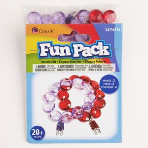 Bracelet kit assortment, steel and acrylic, pkg/1, silver finish / red / purple, 14mm-19x8mm assorted shapes.