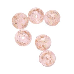 Bead, lampworked glass, clear / pink / glow-in-the-dark / gold, 10mm round. Sold per pkg of 6.