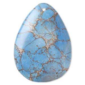 Magnesite 1pkg1, hand-cut flat back teardrop focal, light blue 50x37mm