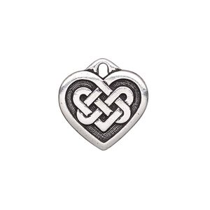 Charm, TierraCast&reg;, antique silver-plated "pewter" (tin-based alloy), 19x17mm double-sided heart with Celtic knot. Sold per pkg of 20.