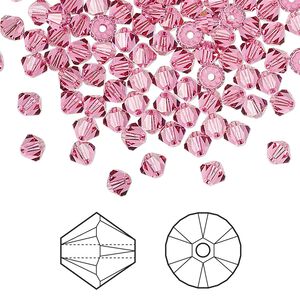 Bead 48pk rose, Crystal Passions&reg; 4mm bicone 5328