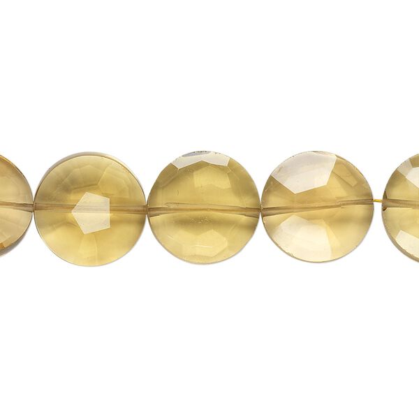 Golden quartz 1pkg5, hand-cut faceted flat round bead 12mm image number 0