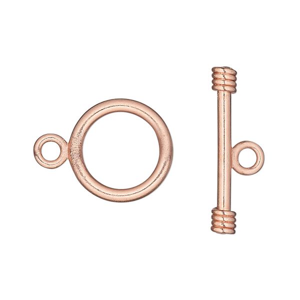 Clasp toggle 1pkg4 copper-plated, 15mm round, copper 1-strand image number 0