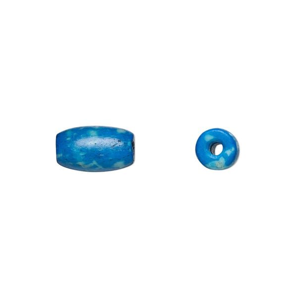 Bead, bone (dyed), turquoise blue and beige, 12x6mm-12x8mm hand-cut hairpipe, Mohs hardness 2-1/2. Sold per pkg of 20. image number 0