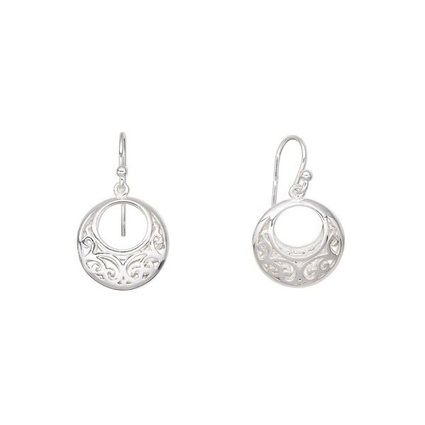 Earring, Create Compliments&reg;, sterling silver, 28.5mm fancy go-go with fishhook ear wire. Sold per pair. image number 0