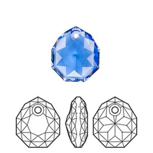 Drop 1pk sapphire, Crystal Passions&reg; 16x13.5mm pendant majestic 6436