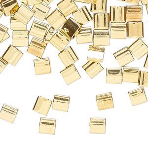 Seed bead, TILA&reg;, glass, pkg/4g, 5mm full tila square, opaque 24Kt gold-plated, (TL-191).
