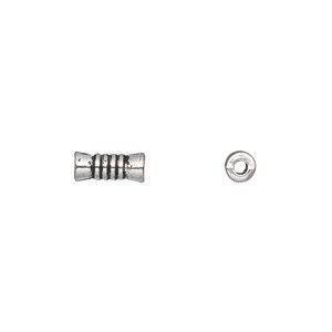 Bead 1pkg50 silver-plated "pewter", 9x4mm hourglass tube, antique