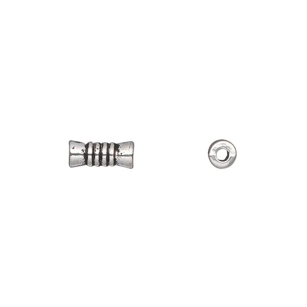 Bead 1pkg50 silver-plated "pewter", 9x4mm hourglass tube, antique image number 0