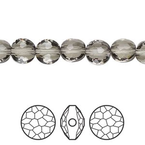 Bead 144pk black diamond, Swarovski&reg; 8mm puffed round 5034