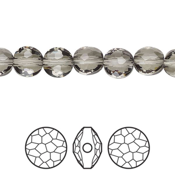 Bead 144pk black diamond, Swarovski&reg; 8mm puffed round 5034 image number 0