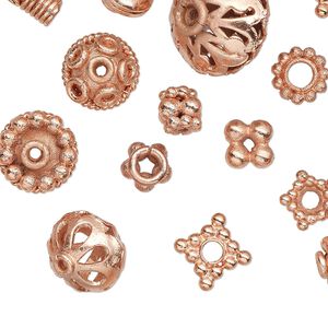 Bead & cap mix 1pkg20 copper-plated, 5x2mm-15x14mm mixed shape, copper