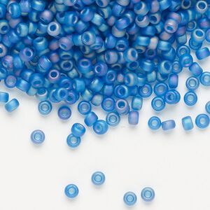 Seed bead, Miyuki, glass, pkg/50g, #8 rocaille, translucent matte rainbow Capri blue (RR-149FR).