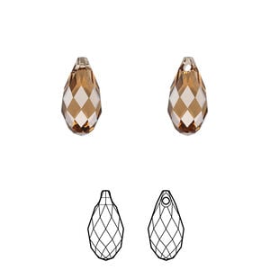 Briolette 1pkg144 light smoked topaz, Swarovski&reg; ReCreated&trade;, 13x6.5mm pendant drop 6010
