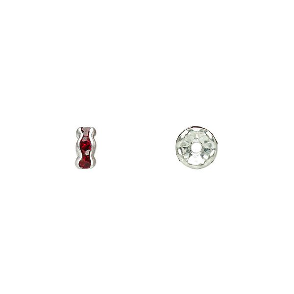 Bead 1pkg10 silver-plated, 5x2mm rondelle, brass / garnet red rhinestone image number 0