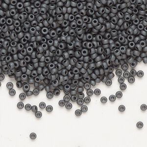 Seed bead, Miyuki, glass, pkg/25g, #11 rocaille, opaque matte metallic glazed luster slate (RR-2065).