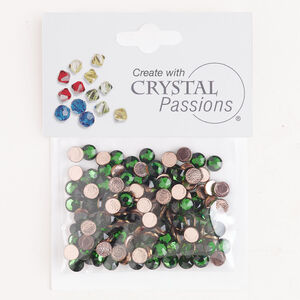 Flat back 1pkg144 dark green moss, Crystal Passions&reg; rhinestone 4.60-4.80mm hotfix round SS20