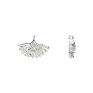 Drop, glass rhinestone and silver-finished brass, clear, 15x9mm single-sided fan. Sold individually.